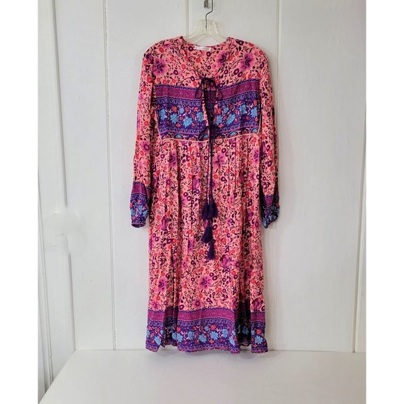 R. Vivimos Pink and Purple Boho Rayon Dress - Picture 6 of 6